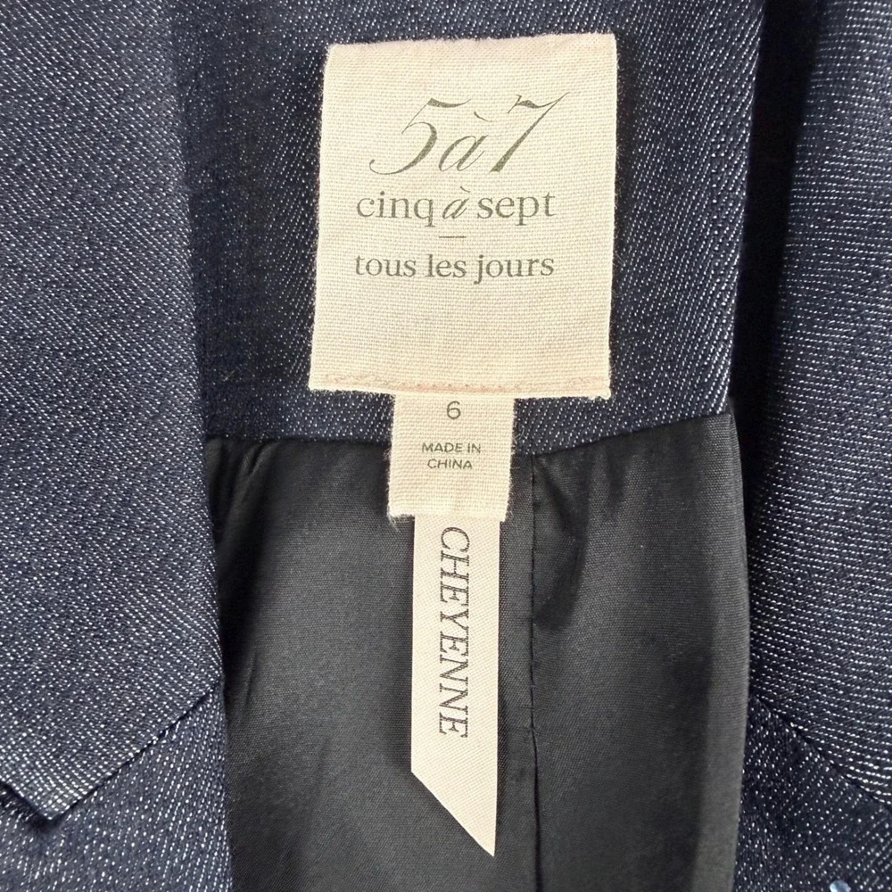 Cinq a Sept Cheyenne Blazer Women Size 6 Blue Denim Rhinestone Heart Embellished